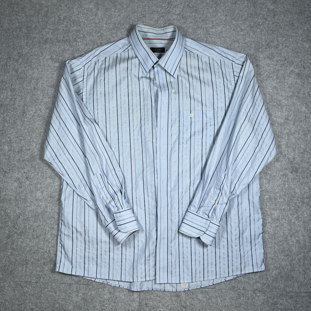 Eton Button Down Shirt Mens XL 18/46 Blue Striped Long Sleeve Dress Office